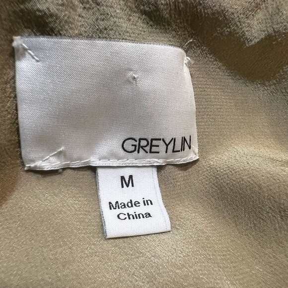 Greylin Melinda Silk Color Block Dress Green Tan Women’s M - Picture 6 of 12